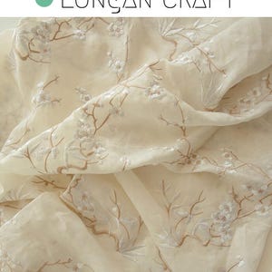 Floral Embroidered Ramie Fabric: Sheer Lightweight Sewing Material, Upholstery Curtain Fabric