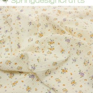 Floral Gauze Fabric: Purple Flowers, 100% Cotton Crinkle Muslin