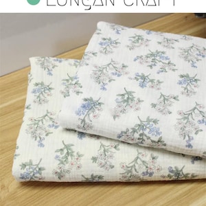 Tecido de gaze floral, estampa de flores retrô, gaze dupla 100% algodão, tecido de crepe de musselina amassado, material de costura para cobertor de bebê faça você mesmo