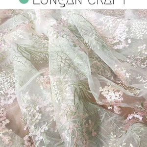 Embroidered Organza Fabric, Flowers And Plants Embroidery Mesh Tulle, DIY Girls Dresses Sewing Material, Stage Wedding Fabric, By The Yard