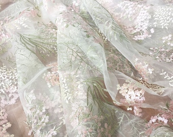 Broderad blommig organza, nättyll, symaterial, metervara