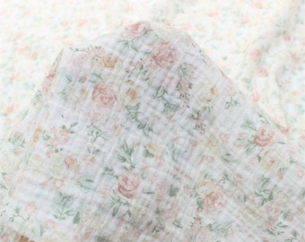 Floral Cotton Gauze Fabric: Colorful Flower Double Layer Muslin, DIY Clothes Blanket Material