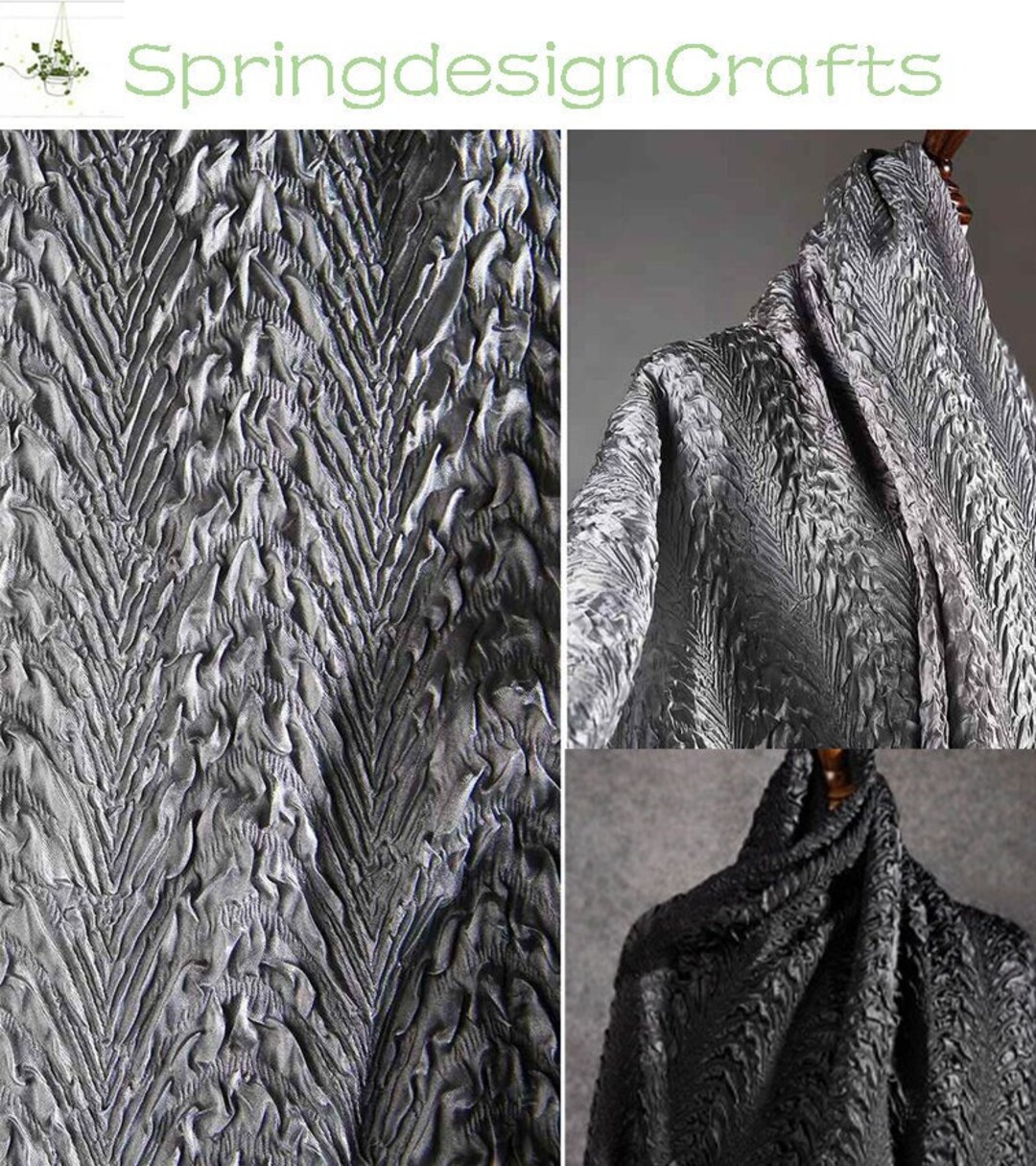 Dragon Scale Fabric, Black Silver 3D Textured Fabric by the Yard