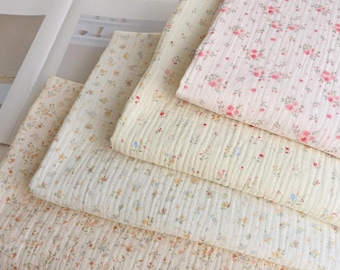 Floral Three Layers Cotton Gauze Fabric: Thick Triple Crinkled Muslin, Swaddling Clothes Blanket Material