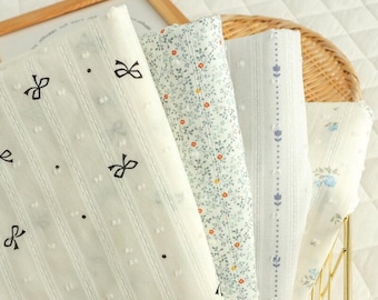 Stripe Jacquard Cotton Swiss Dot Fabric: Flower Bowknot Printed, Blouse Dresses Sewing Craft Material