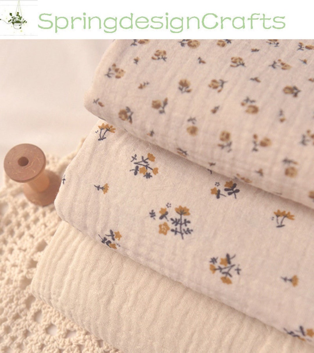 Flower Gauze Fabric, Pretty Flower Double Gauze Cotton Fabric, Crinkled