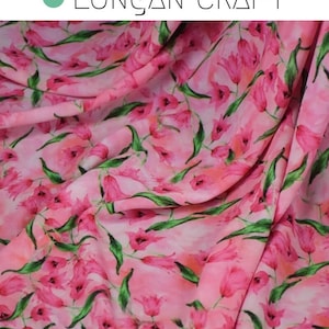 Pink Floral Chiffon Fabric: Lightweight Summer Dress Material,  DIY Sewing Craft Fabric