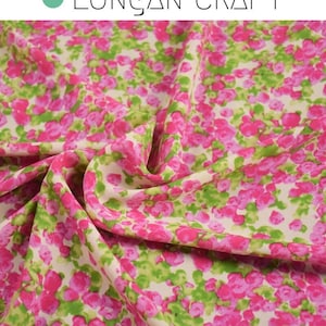 Flower Chiffon Fabric, Pink Flowers Green Leaves Crepe Chiffon Fabric, Soft Thin Summer Dresses Blouse Fabric, DIY Sewing Craft Material