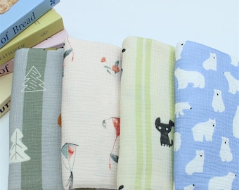 Animal Print Cotton Double Gauze Fabric: Crinkled Muslin for Sewing, Swaddling Blanket Material