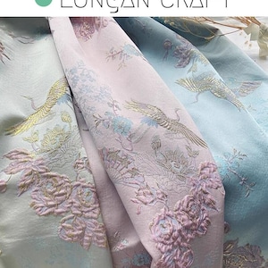 Jacquard Fabric, Floral Embossed Lotus Crane Fabric, DIY Wedding Dresses Coat Sewing Craft Material, Sofa Chair Curtain Upholstery Fabric