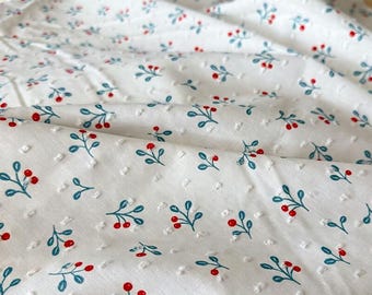 Floral Plant Swiss Dot Fabric: 100%Cotton Jacquard, Dresses Garments Quilting Sewing Craft Material