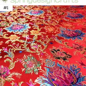 Floral Brocade Fabric: Chinese Style, Jacquard, Polyester, DIY Sewing Craft Upholstery Material #1 red