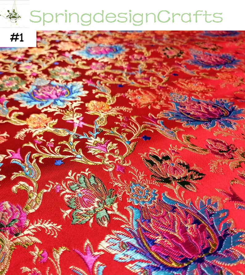 Floral Brocade Fabric: Chinese Style, Jacquard, Polyester, DIY Sewing Craft Upholstery Material #1 red