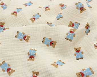 Blue Bear Cotton Gauze Fabric: Crinkle Muslin Baby Blanket Cloth