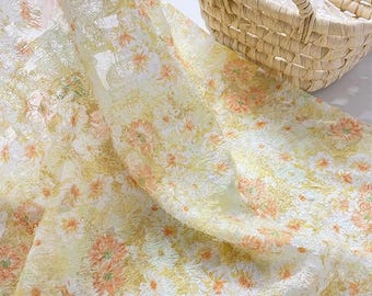 Yellow Daisy Jacquard Chiffon Fabric: Blouse Dresses Garments Sewing Craft Material, Upholstery Fabric