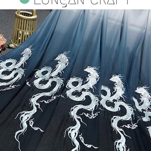 Chinoiserie Fabric By The Yard, Chinese Style Dragon Embroidered Sheer Fabric, Soft Spring Summer Dresses Blouse Sewing Craft Material
