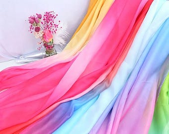 Gradient Colorful Chiffon Fabric: Lightweight Chiffon, Stage Dresses Blouse Skirts Sewing Craft Material