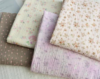 Floral Double Cotton Gauze Fabric: Crinkled Muslin, Baby Swaddling Blanket Garments Sewing Craft Material