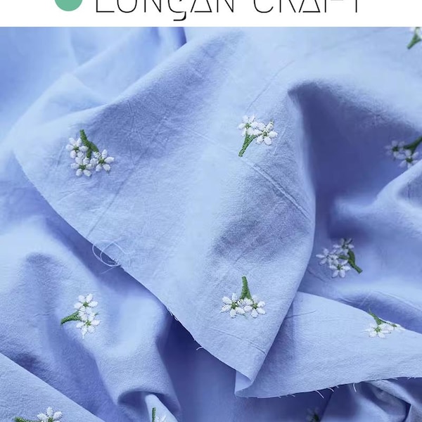 White Daisy Embroidered Cotton Fabric: Sewing & Craft Material, Wedding Curtain Upholstery Fabric