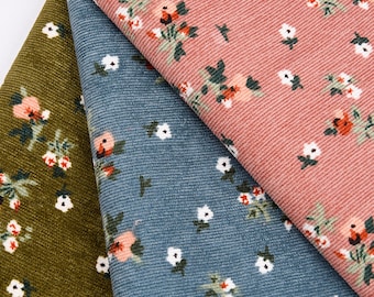 Floral Corduroy Fabric: Colorful Flowers, DIY Dress Material, Upholstery Fabric