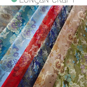 Chinoiserie Flower Brocade Fabric: Crane & Peony Design, Sofa Chair Upholstery Decor Fabric