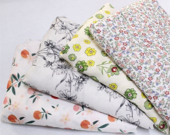 Tissu gaze de coton, bambou et fleurs : mousseline de fleurs colorées, mètre carré