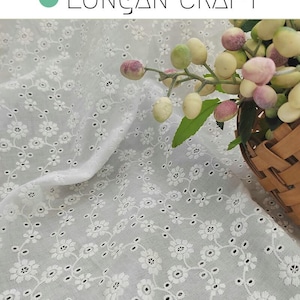 White Floral Embroidered Eyelet Cotton Fabric: DIY Sewing Material, Curtain Upholstery Fabric