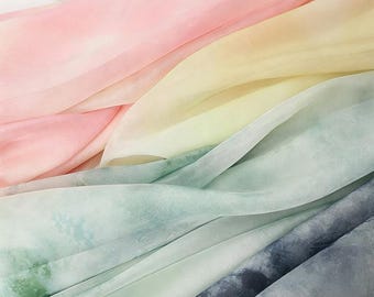 Ombre Chiffon Fabric By The Yard: Sheer Light Tie-dye Gradient Chiffon, Dresses Perform Sewing Material
