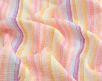 Rainbow Stripe Double Gauze Fabric: Cotton Crinkled Muslin, Swaddling Blanket Garments Quilting Sewing Material