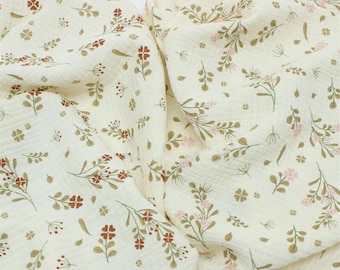 Floral Leaves Double Cotton Gauze Fabric: Crinkled Muslin, Swaddling Blanket Quilt Sewing Craft Material