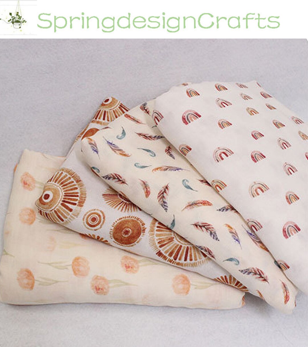 Floral Gauze Fabric,print Rainbow Flower Bamboo Double Gauze Fabric, by