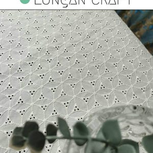 White Cotton Eyelet Fabric: Floral Embroidered Sewing Material