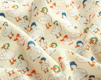 Goose Printed Double Gauze Fabric: 100%Cotton Crinkled Muslin, Swaddling Blanket Sewing Craft Material