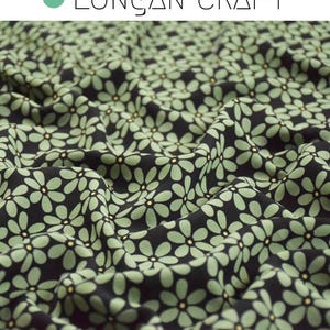 Green Flower Chiffon Fabric: Retro Floral Print, Soft Polyester, DIY Sewing Craft Material