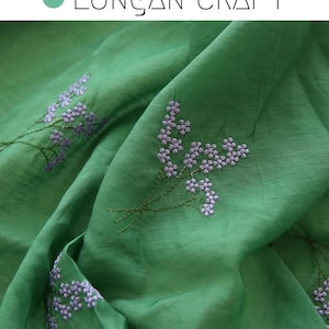 Hyacinth Flower Embroidered Cotton Fabric: Green Sewing Material, Curtain Upholstery Fabric