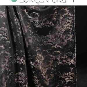 Floral Jacquard Fabric, Retro Black Gold Cloud Jacquard Brocade Fabric, DIY Dresses Clothes Sewing Craft Material, Curtain Upholstery Fabric