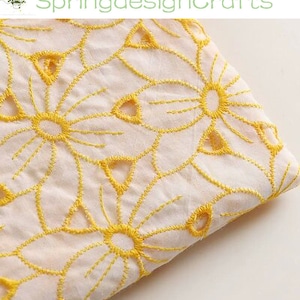 Eyelet Fabric By The Yard, Yellow Embroidered Hollowed Cotton Fabric, Flower Eyelet Cotton Lace, DIY Sewing Dress Material, Wedding Fabric