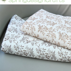 Floral Double Gauze Fabric: Printed Plant Leaves, 100% Cotton By The Yard, Crinkled Muslin Material