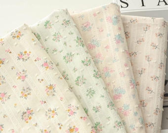 Flower Printed Swiss Dot Cotton Fabric: Stripe Jacquard, Blouse Dresses Sewing Craft Upholstery Material