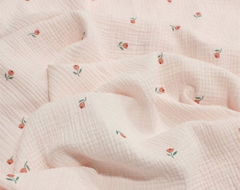 Floral Gauze Fabric: Multicolor Tulip Print, 100% Cotton Crinkle Muslin,  Blanket Swaddling Material