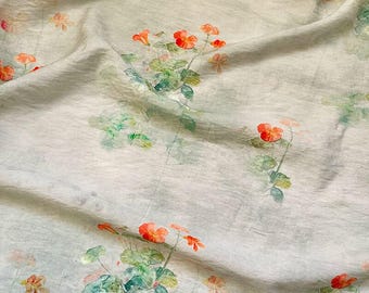 Chinoiserie Floral Printed Fabric: Cotton Linen Polyamide Blended, Dresses Sewing Craft Curtain Upholstery Material
