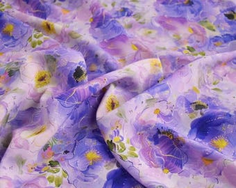 Purple Watercolor Floral Chiffon Fabric: Double Crepe Chiffon, Dresses Blouse Garments Sewing Craft Material