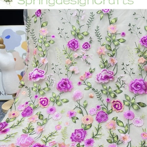 Embroidered Rose Tulle Fabric: Floral Lace Bridal Dress Material