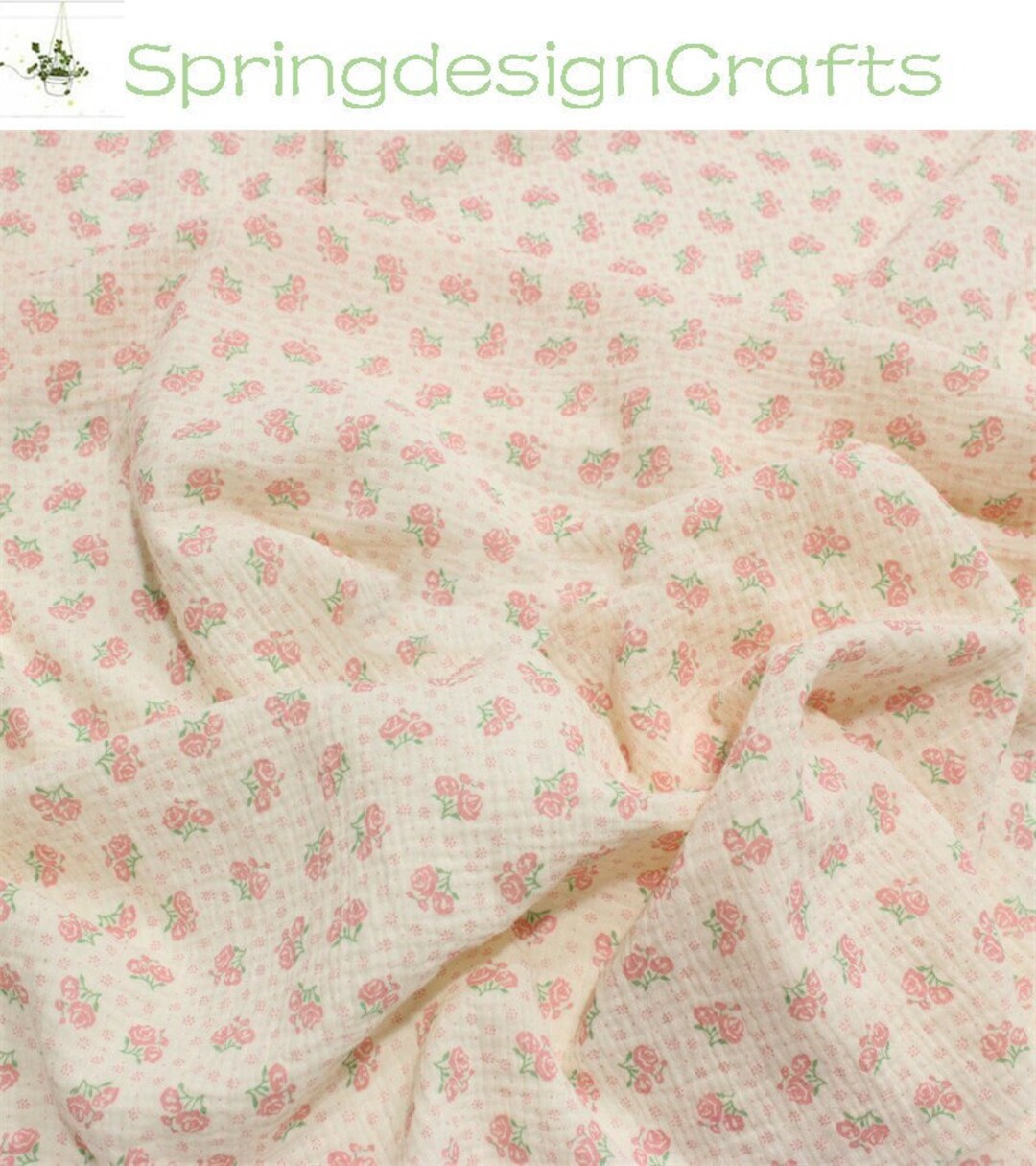 Floral Gauze Fabric,pink Flower Double Crinkled Fabric, Print Cotton Gauze Fabric for Baby, DIY