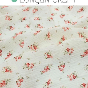 Tecido de gaze de flores, flores vermelhas 100% algodão gaze dupla, tecido de crepe de musselina amassado macio, material de cobertor de pano de enfaixar para bebês e crianças faça você mesmo