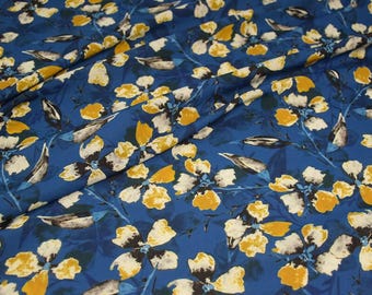 Dark Blue Floral Printed Chiffon Fabric: Double Crepe Chiffon, Dresses Garments Sewing Craft Material