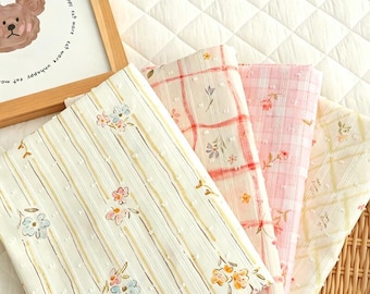 Stripe Jacquard Swiss Dot Cotton Fabric: Flower Printed, Dresses Blouse Garments Sewing Craft Material