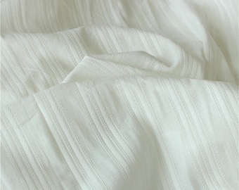 White Cotton Stripe Jacquard Fabric: Soft Dress Shirt Sewing Material, Upholstery Fabric