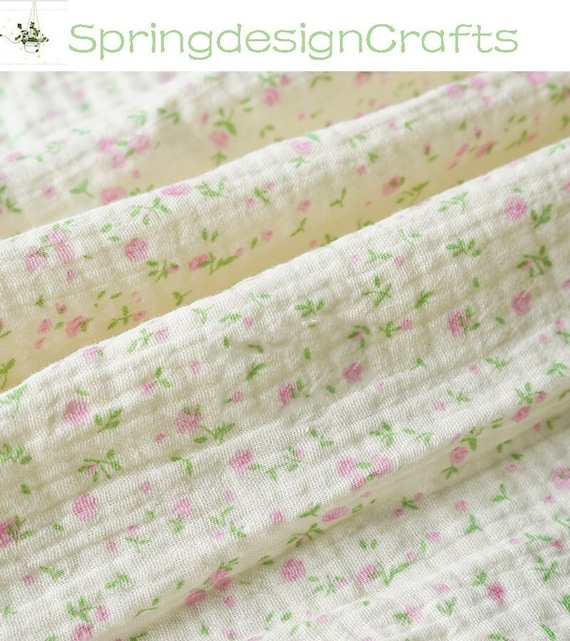 Pink Floral Double Gauze Fabric: 100% Cotton Crinkle Muslin - By The Yard, Sewing Craft Material