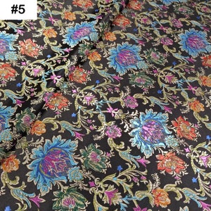 Floral Brocade Fabric: Chinese Style, Jacquard, Polyester, DIY Sewing Craft Upholstery Material #5 black